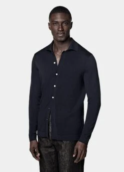 Navy Long Sleeve Polo Cardigan -Suit Supply SW1810 102