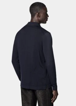 Navy Long Sleeve Polo Cardigan -Suit Supply SW1810 105