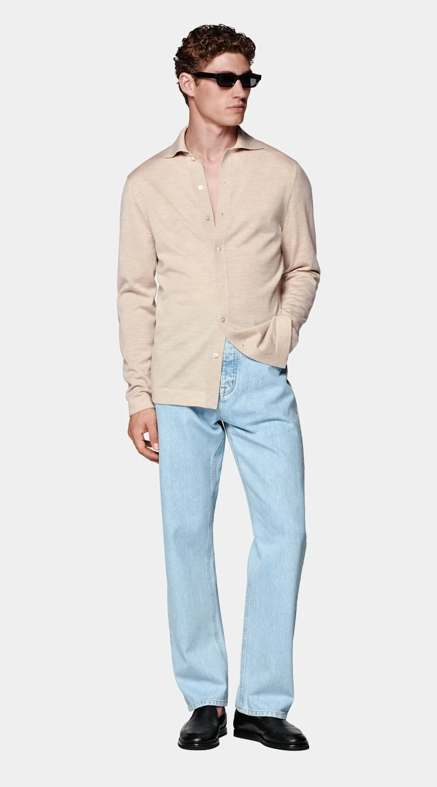 Sand Merino Long Sleeve Polo Cardigan 1 Sand Merino Long Sleeve Polo Cardigan