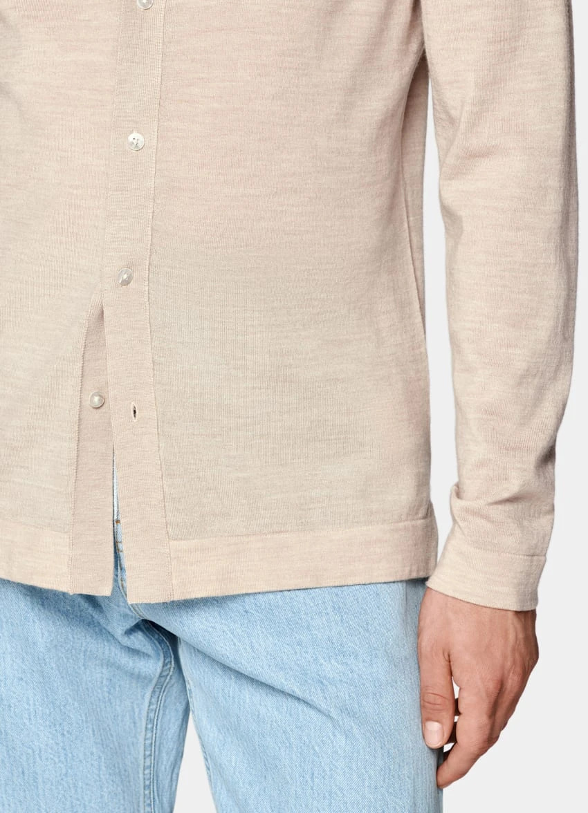 Sand Merino Long Sleeve Polo Cardigan 4 Sand Merino Long Sleeve Polo Cardigan - Image 4