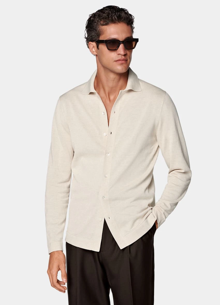 Sand Long Sleeve Polo Cardigan 3 Sand Long Sleeve Polo Cardigan - Image 3