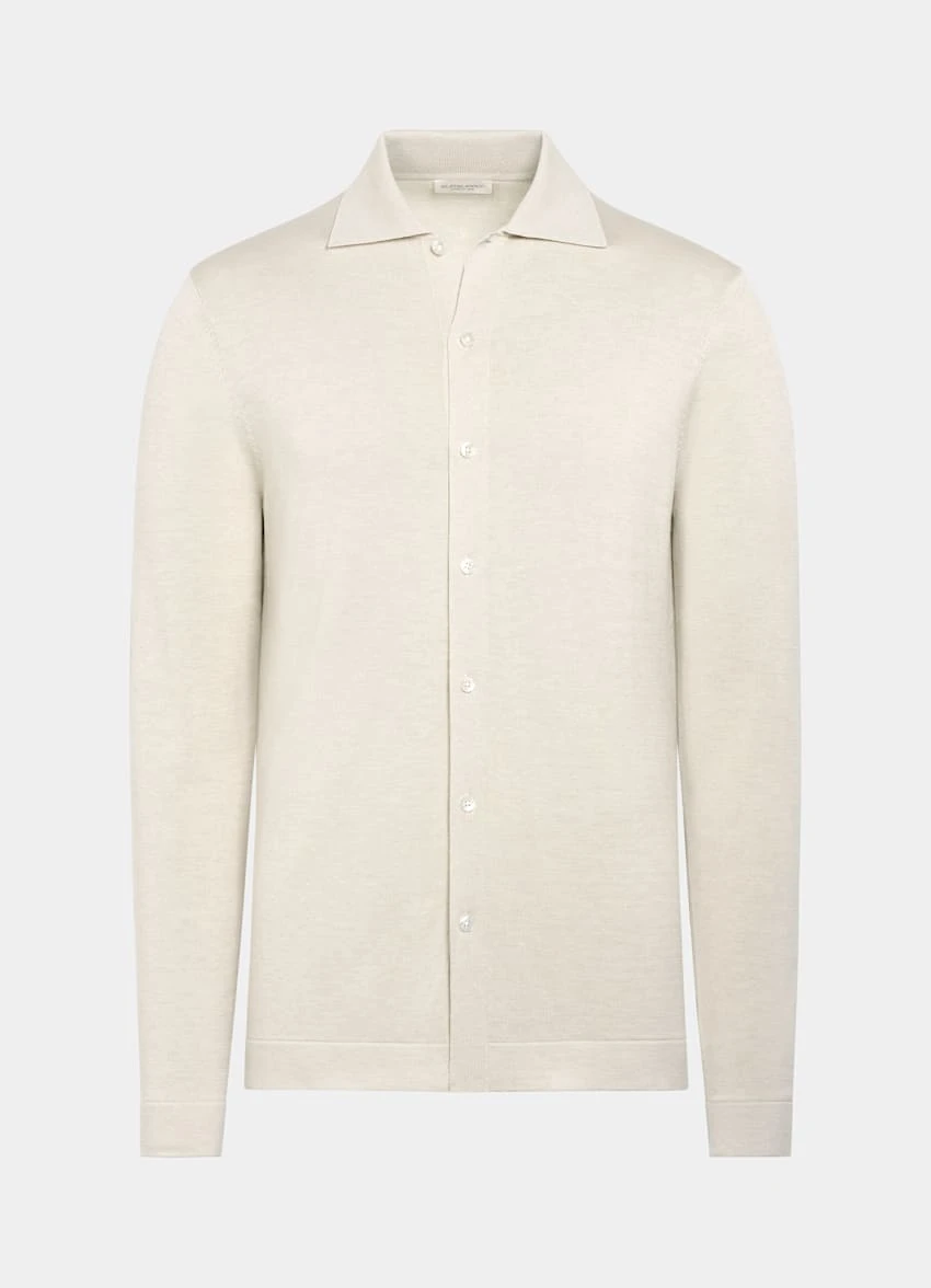 Sand Long Sleeve Polo Cardigan 9 Sand Long Sleeve Polo Cardigan - Image 9