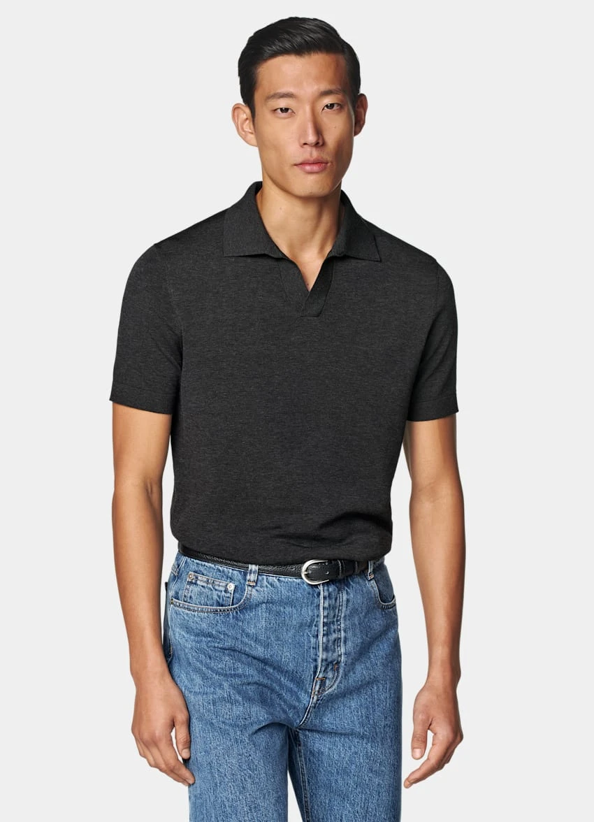 Dark Grey Buttonless Polo 3 Dark Grey Buttonless Polo - Image 3