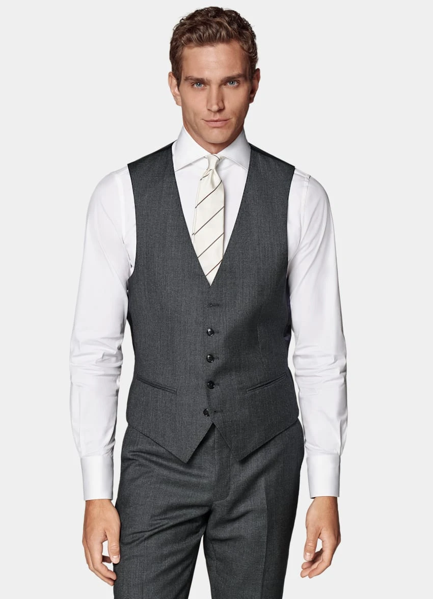 Dark Grey Bird's Eye Waistcoat 2 Dark Grey Bird's Eye Waistcoat - Image 2